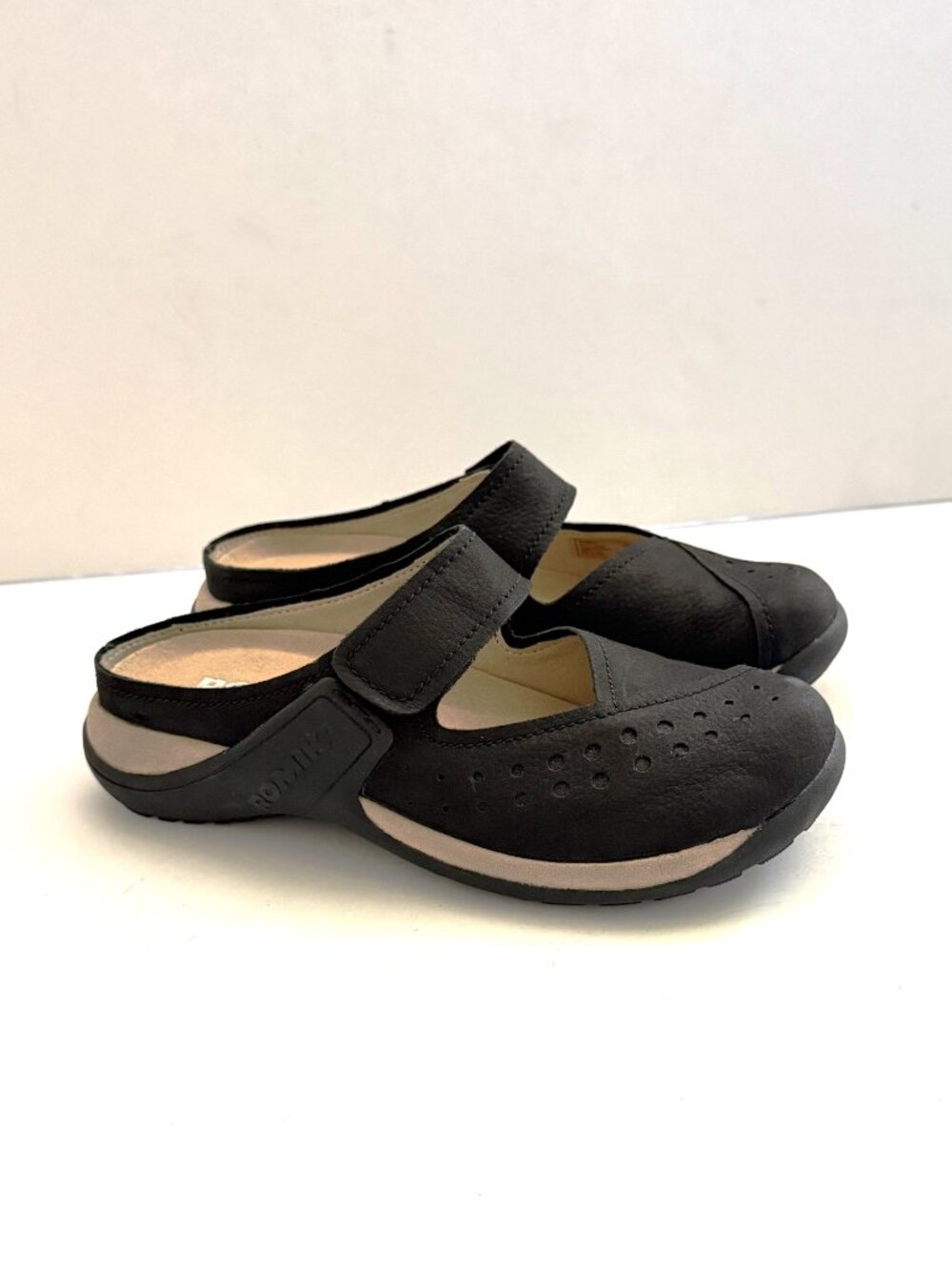 Romika Womens Shoes 36 (5.5-6) Black leather/Suede Mary Jane Mules
